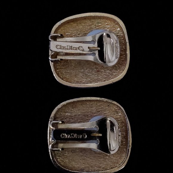 Vintage Christian Dior Gemstone Clip On Earrings Gold Tone - Picture 4 of 4